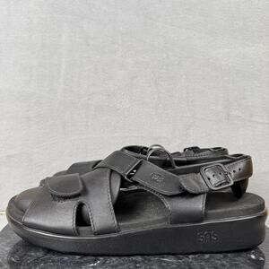 SAS Huggy Cross Strap Sandal Black Leather Comfort Women's Size 9.5N US